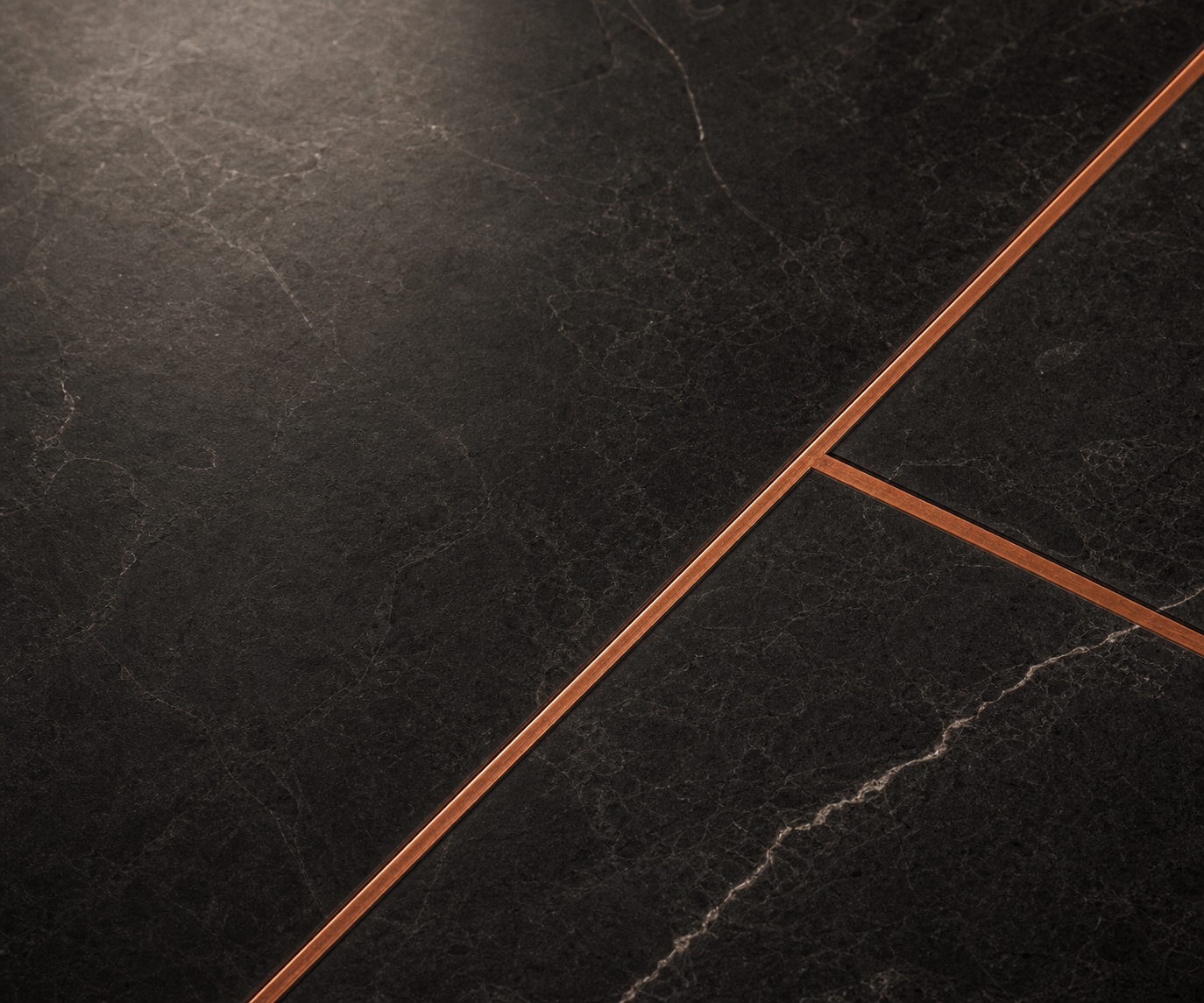 Professional close-up of copper inlay in dark stone