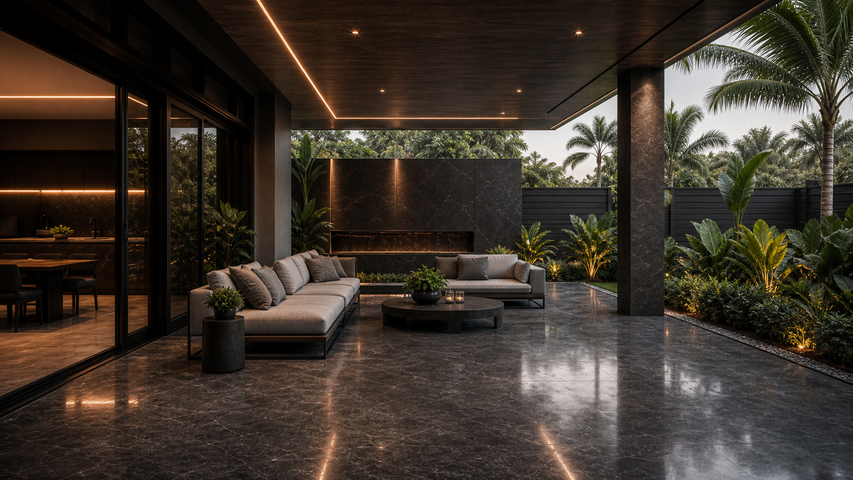 Professionally photographed luxury patio with a polished surface